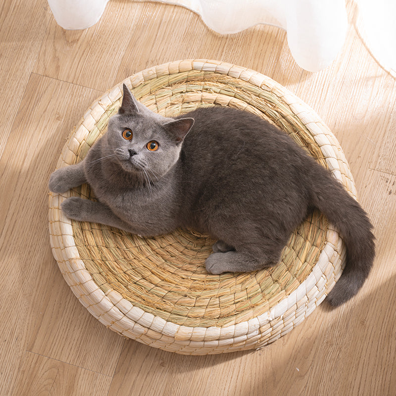 Panier couchage pour chat en paille tressée