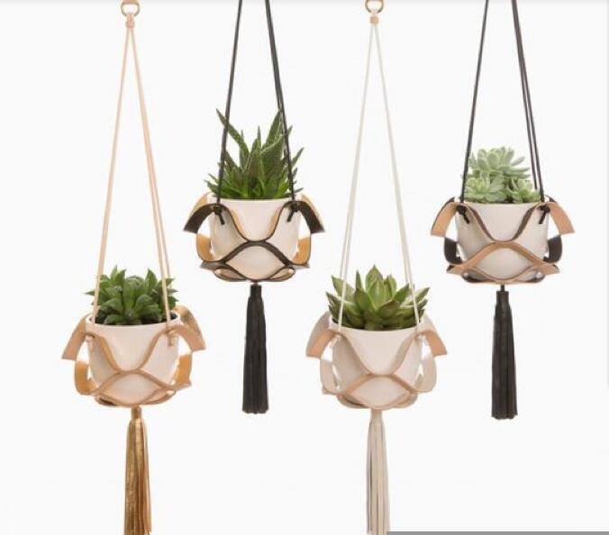 Suspensions pour plantes en cuir et corde, lot de 3