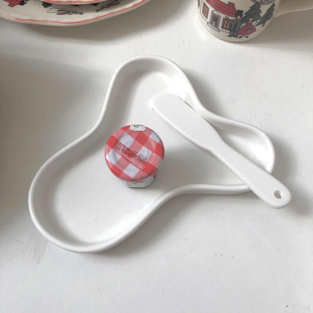 Vide-poche blanc en céramique émaillée mate, environ 19,5 x 16 cm, forme organique