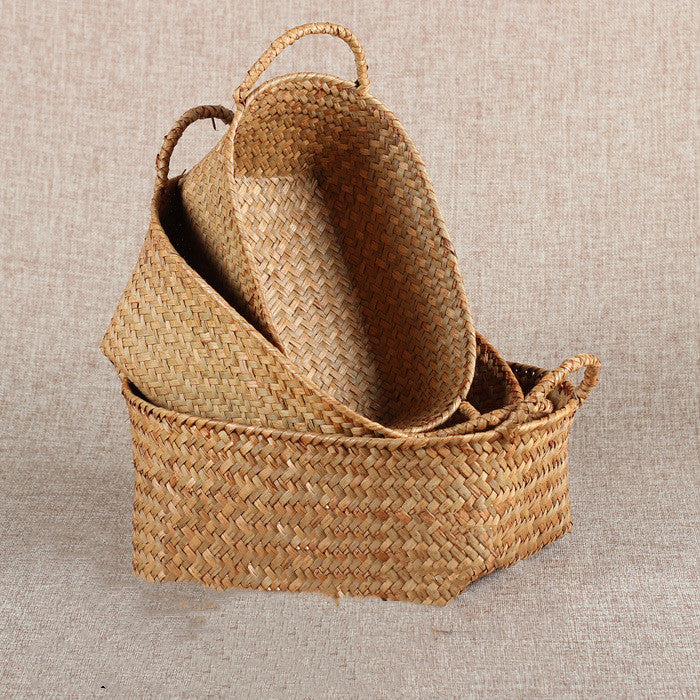Panier en paille tressée avec anses, 3 tailles