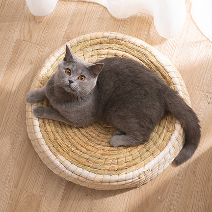 Panier couchage pour chat en paille tressée
