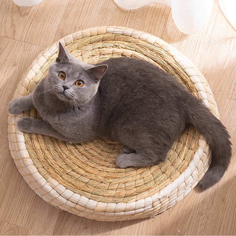 Panier couchage pour chat en paille tressée