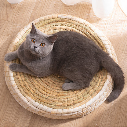 Panier couchage pour chat en paille tressée