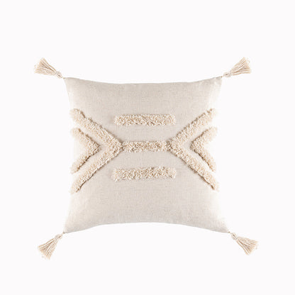 Housse de coussin bohème tuftée à pompons, 45 x 45 cm