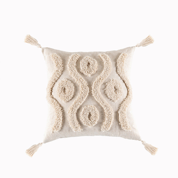 Housse de coussin bohème tuftée à pompons, 45 x 45 cm