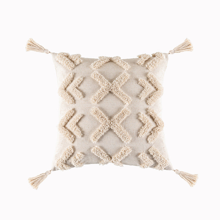 Housse de coussin bohème tuftée à pompons, 45 x 45 cm