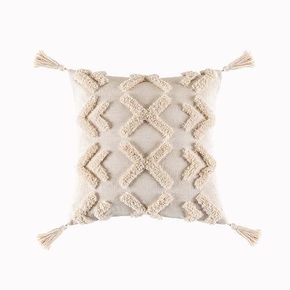 Housse de coussin bohème tuftée à pompons, 45 x 45 cm
