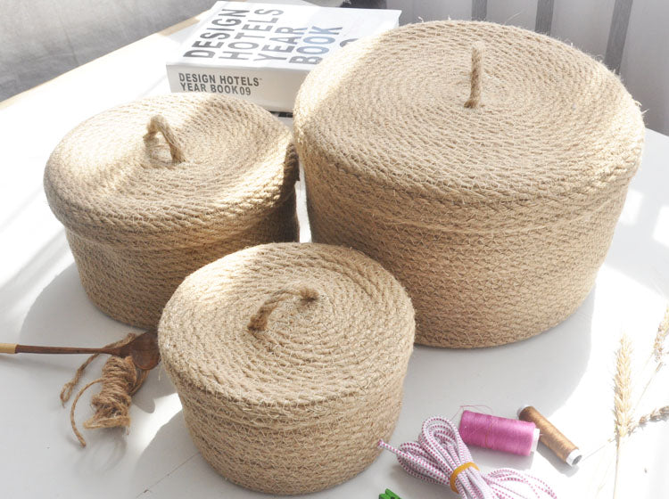 Panier tressé avec couvercle, 3 tailles