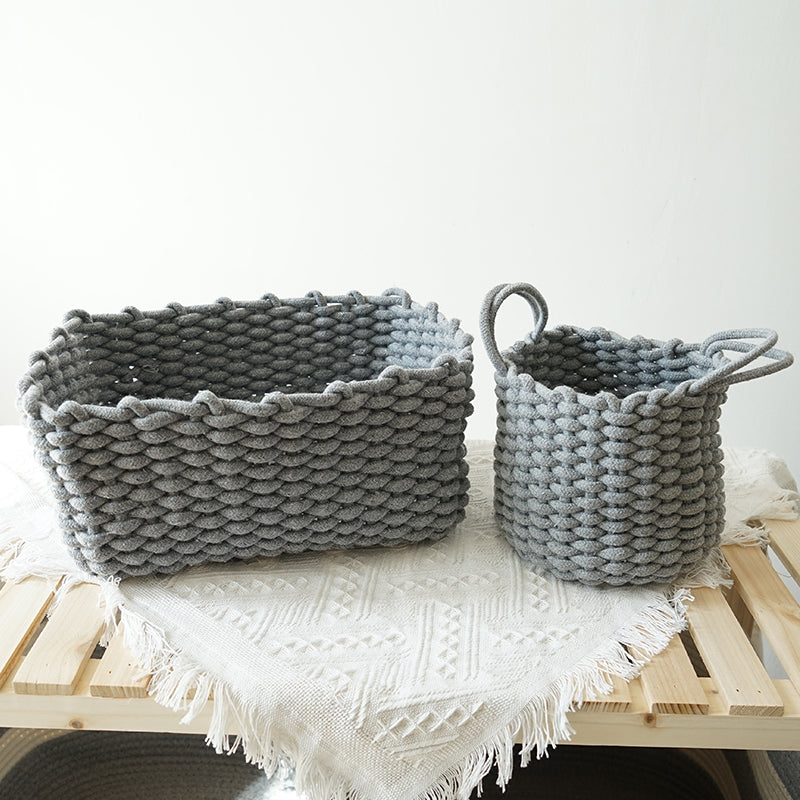 Panier en corde de coton tressé main, rond ou rectangle