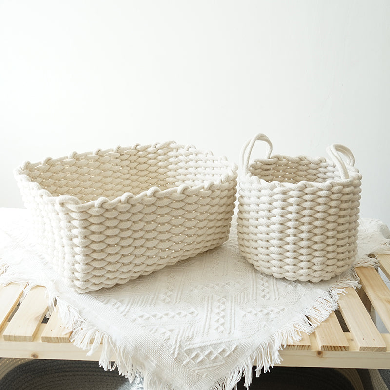 Panier en corde de coton tressé main, rond ou rectangle