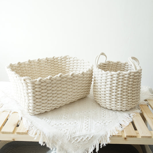 Panier en corde de coton tressé main, rond ou rectangle – rectangulaire crème