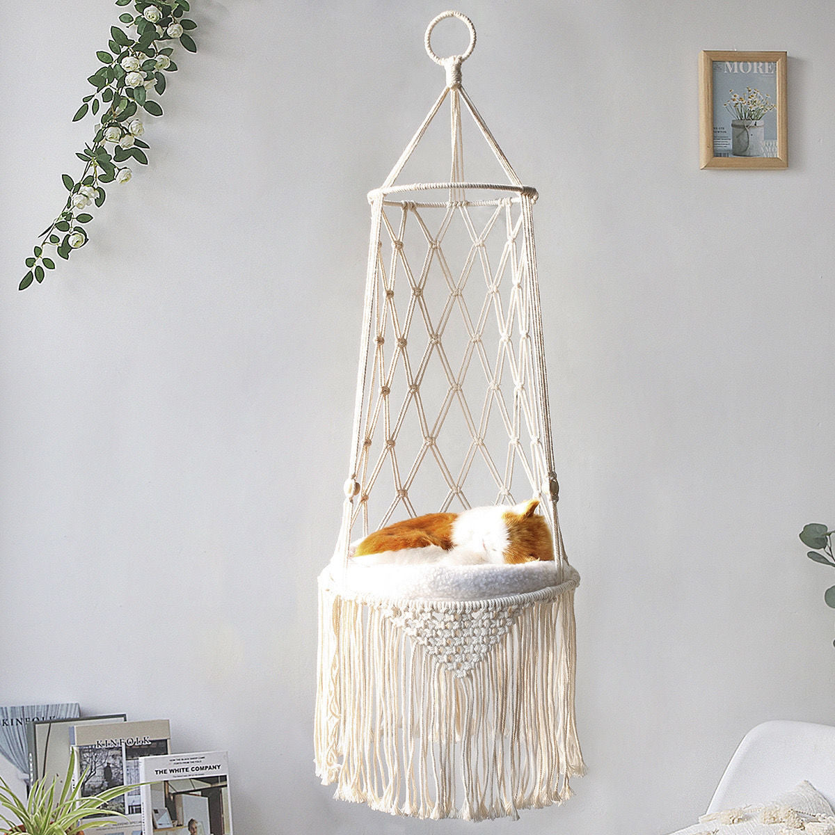 Hamac suspendu pour chat en macramé