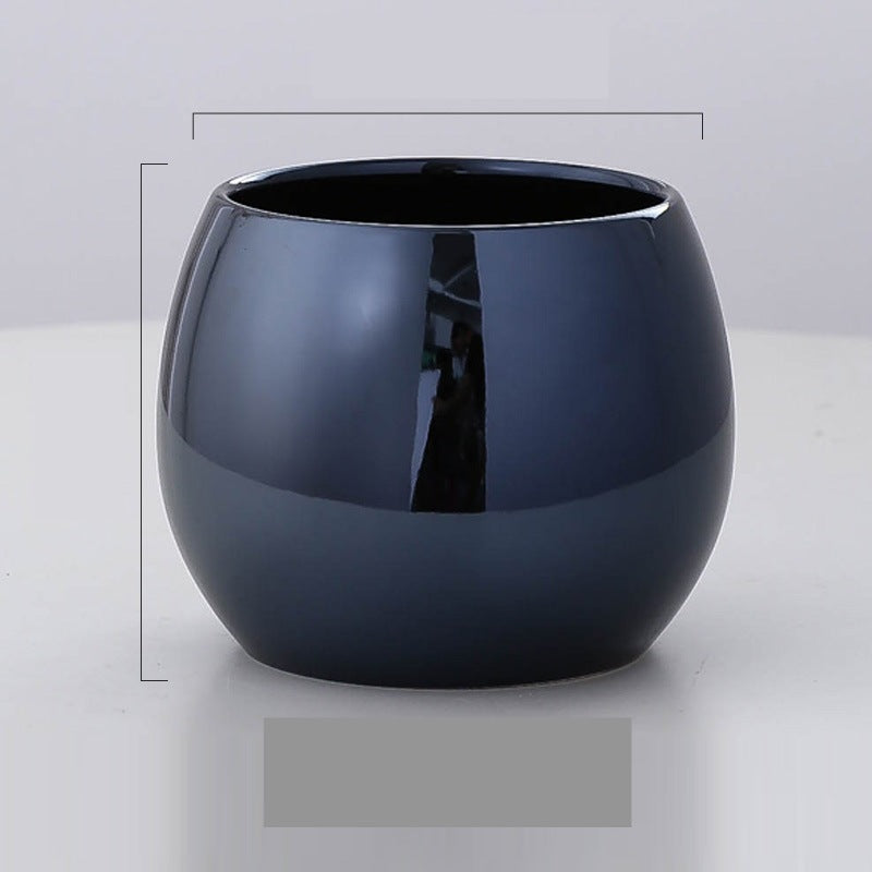 Cache-pot en céramique brillante, doré ou bleu saphir