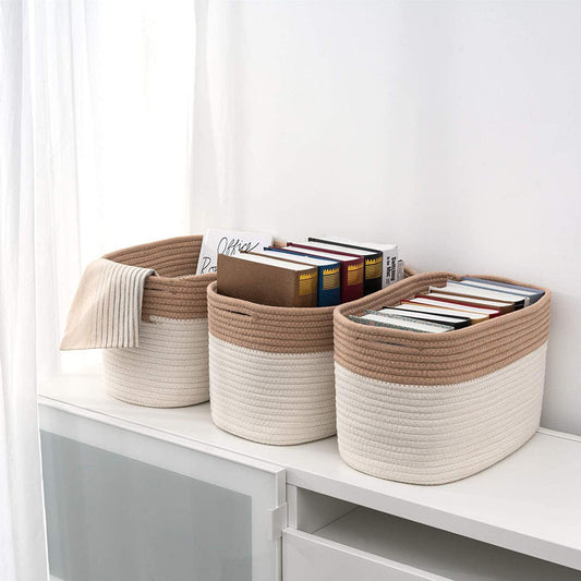 Panier de rangement en corde de coton bicolore