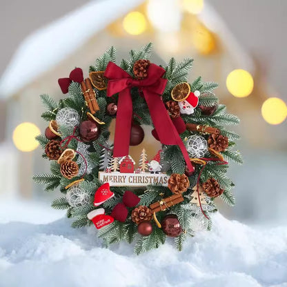 Couronne de Noël premium avec nœud et pommes de pin