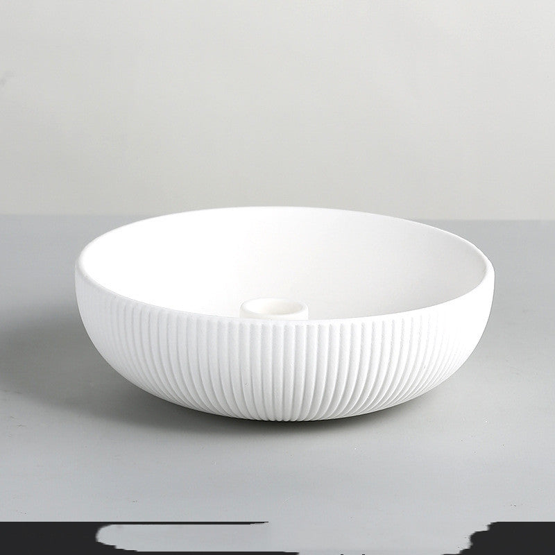 Plateau à bougie en céramique blanche nervurée