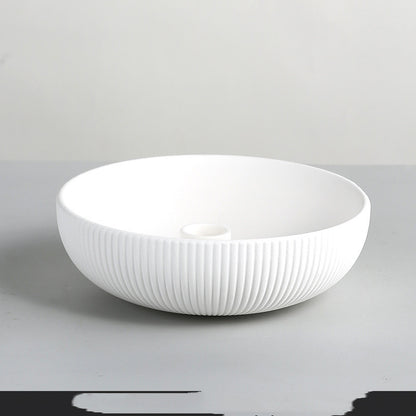 Plateau à bougie en céramique blanche nervurée