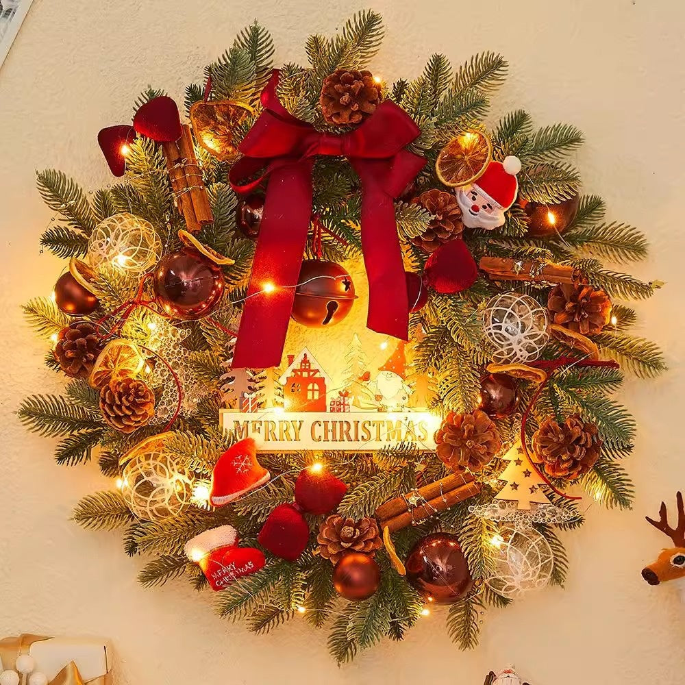 Couronne de Noël premium avec nœud et pommes de pin