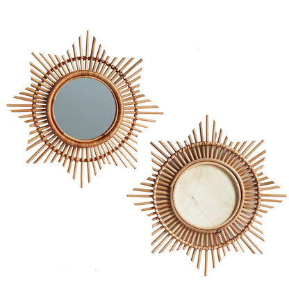 Miroir soleil en rotin tressé, 50 ou 60 cm