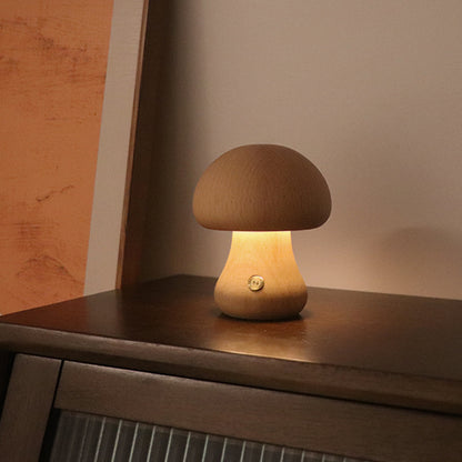 Veilleuse champignon en bois, lumière tactile
