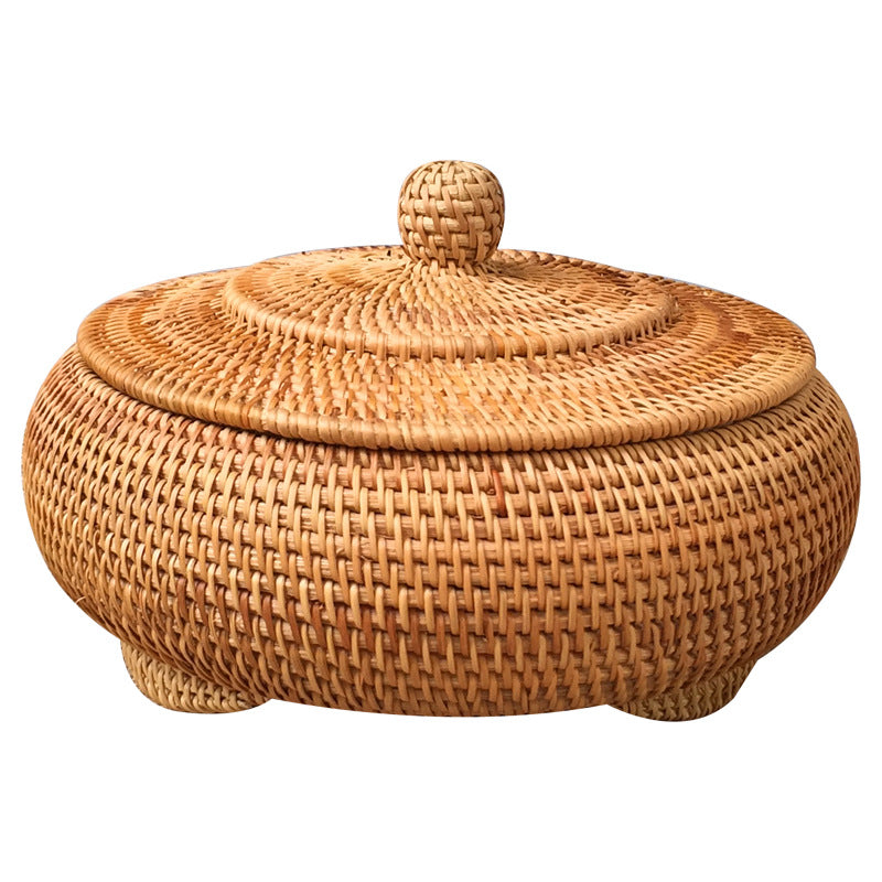 Boîte ronde en rotin tressé avec couvercle