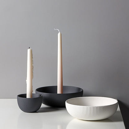 Plateau à bougie en céramique blanche nervurée