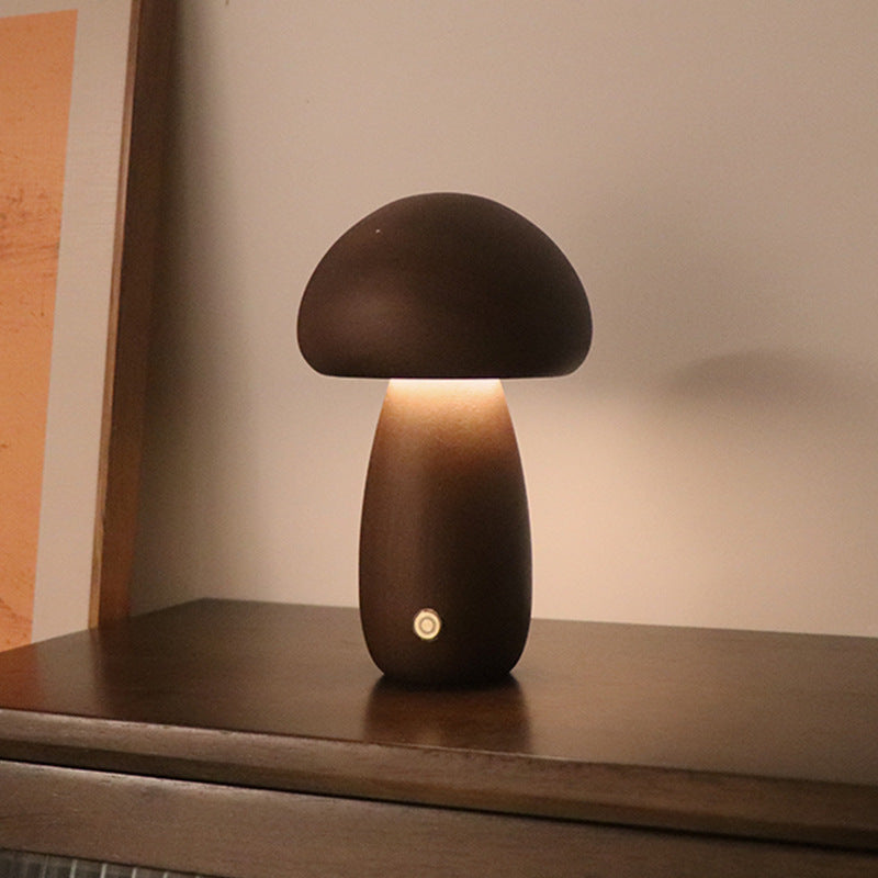 Veilleuse champignon en bois, lumière tactile
