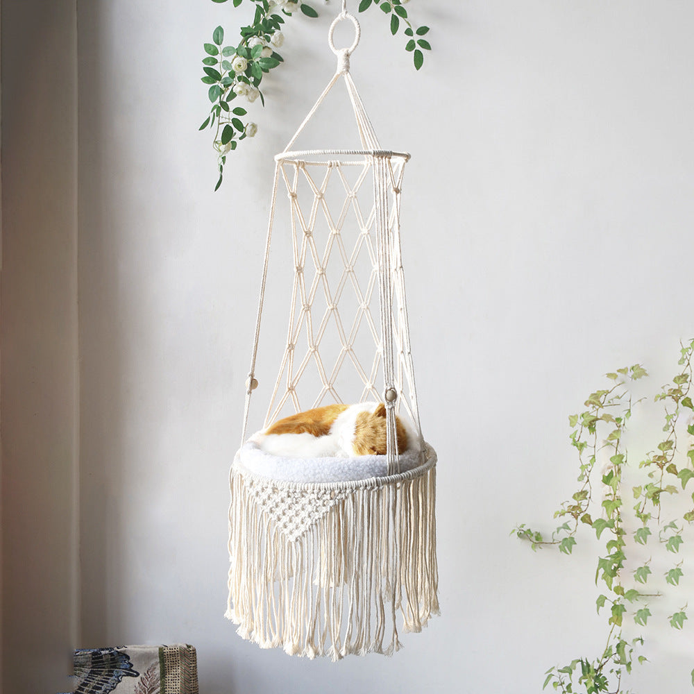 Hamac suspendu pour chat en macramé