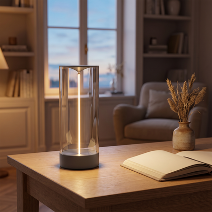 Lampe magnétique sans fil gris anthracite sur un bureau