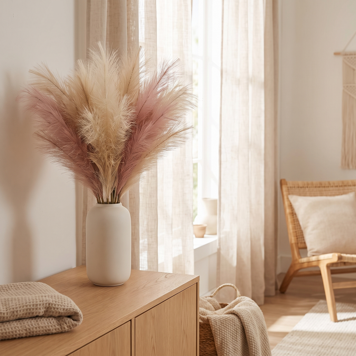 Bouquet d'herbe de pampa artificielle dans un vase en céramique